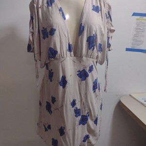 FREE PEOPLE Women Dusty Rose Floral Short Sleeve Boho Mini Dress / Pockets SZ 12